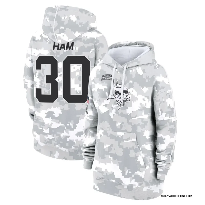 Women's C.J. Ham Minnesota Vikings Camo Arctic 2024 Salute to Service Club Fleece Pullover Hoodie