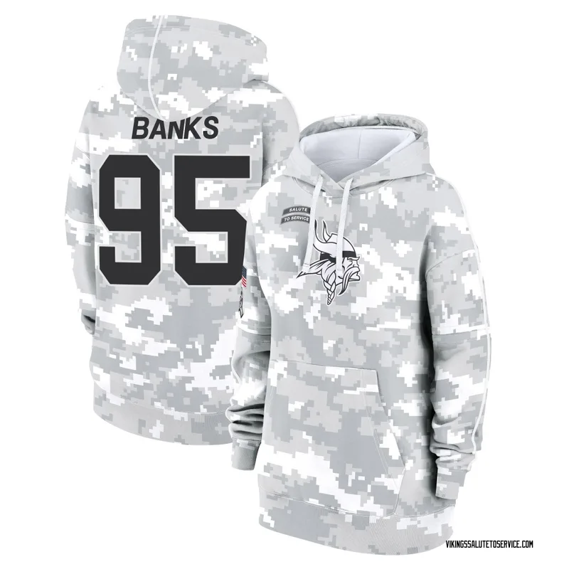 Women's Caleb Banks Minnesota Vikings Camo Arctic 2024 Salute to Service Club Fleece Pullover Hoodie