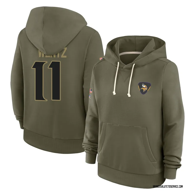 Women's Carson Wentz Minnesota Vikings Olive 2025 Salute to Service Hoodie