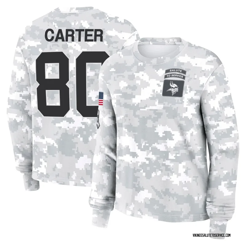 Women's Cris Carter Minnesota Vikings Camo Arctic 2024 Salute to Service Long Sleeve T-Shirt