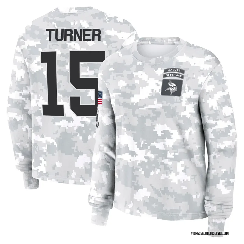 Women's Dallas Turner Minnesota Vikings Camo Arctic 2024 Salute to Service Long Sleeve T-Shirt
