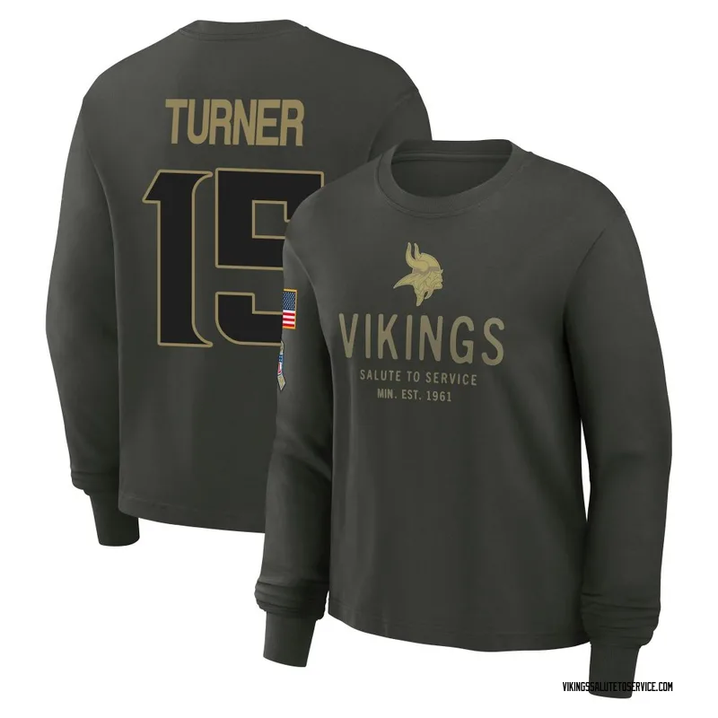 Women's Dallas Turner Minnesota Vikings Green Dark/ 2025 Salute to Service Sideline Long Sleeve T-Shirt