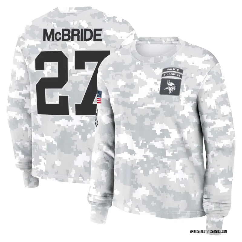 Women's DeWayne McBride Minnesota Vikings Camo Arctic 2024 Salute to Service Long Sleeve T-Shirt
