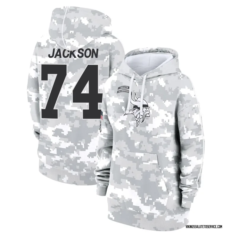Women's Donovan Jackson Minnesota Vikings Camo Arctic 2024 Salute to Service Club Fleece Pullover Hoodie