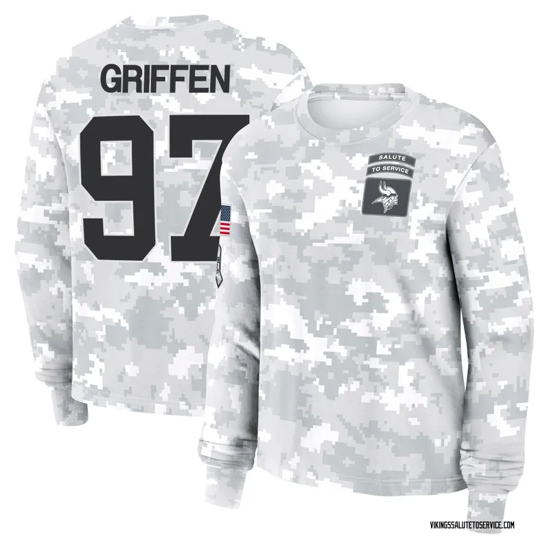 Women's Everson Griffen Minnesota Vikings Camo Arctic 2024 Salute to Service Long Sleeve T-Shirt
