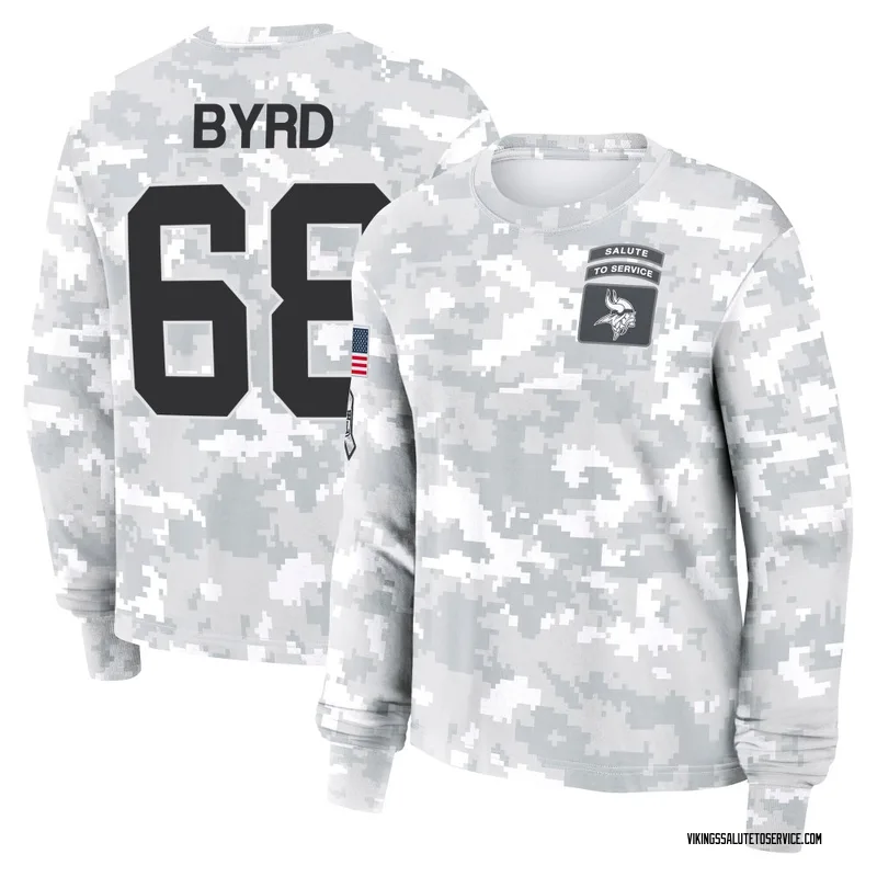 Women's Henry Byrd Minnesota Vikings Camo Arctic 2024 Salute to Service Long Sleeve T-Shirt