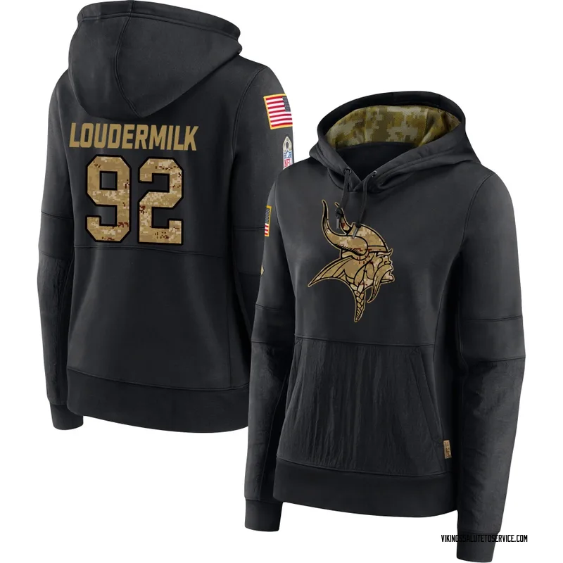 Women's Isaiahh Loudermilk Minnesota Vikings Black 2020 Salute to Service Sideline Performance Pullover Hoodie