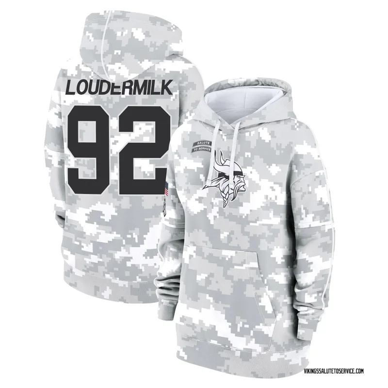Women's Isaiahh Loudermilk Minnesota Vikings Camo Arctic 2024 Salute to Service Club Fleece Pullover Hoodie