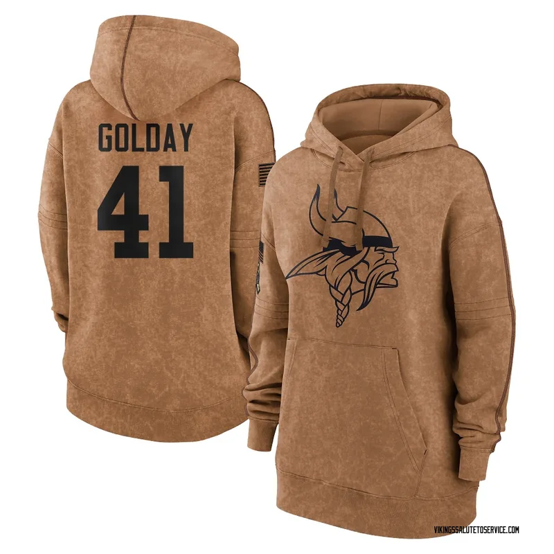 Women's Jake Golday Minnesota Vikings Brown 2023 Salute To Service Pullover Hoodie