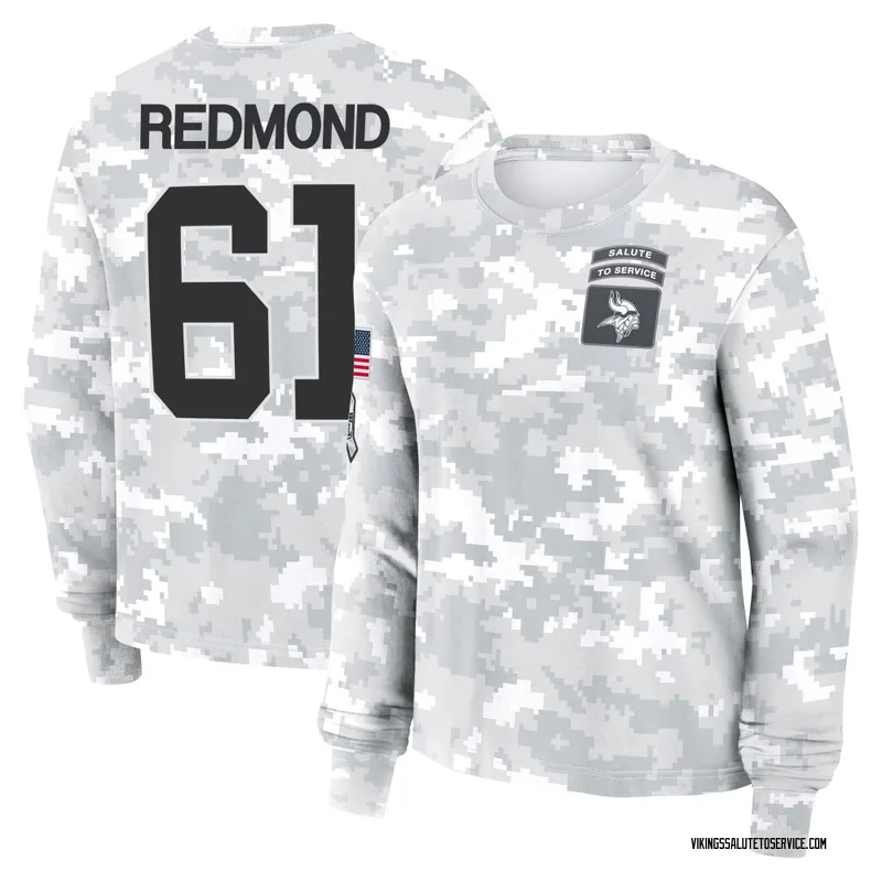 Women's Jalen Redmond Minnesota Vikings Camo Arctic 2024 Salute to Service Long Sleeve T-Shirt