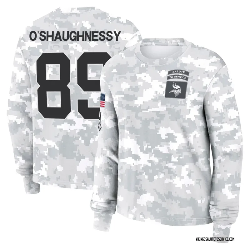 Women's James O'Shaughnessy Minnesota Vikings Camo Arctic 2024 Salute to Service Long Sleeve T-Shirt