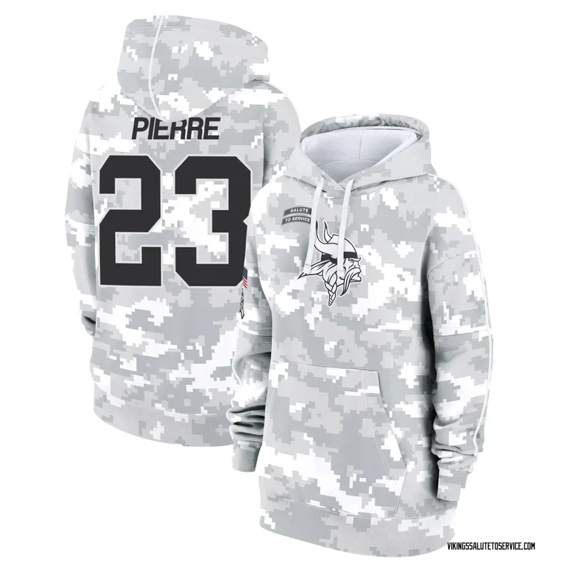 Women's James Pierre Minnesota Vikings Camo Arctic 2024 Salute to Service Club Fleece Pullover Hoodie