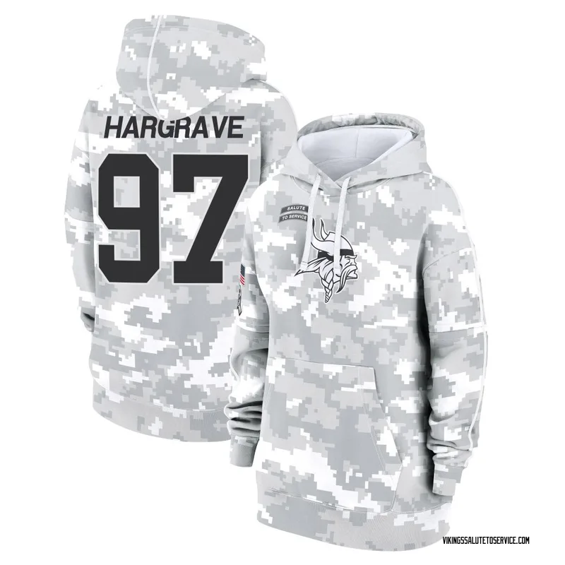 Women's Javon Hargrave Minnesota Vikings Camo Arctic 2024 Salute to Service Club Fleece Pullover Hoodie