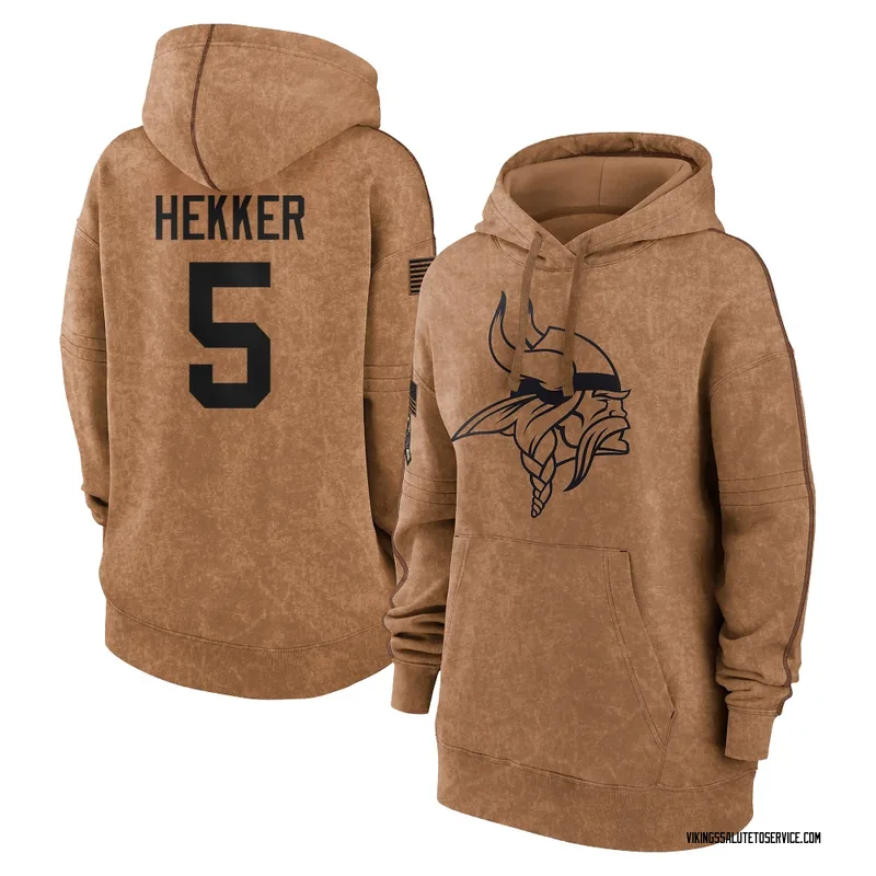 Women's Johnny Hekker Minnesota Vikings Brown 2023 Salute To Service Pullover Hoodie