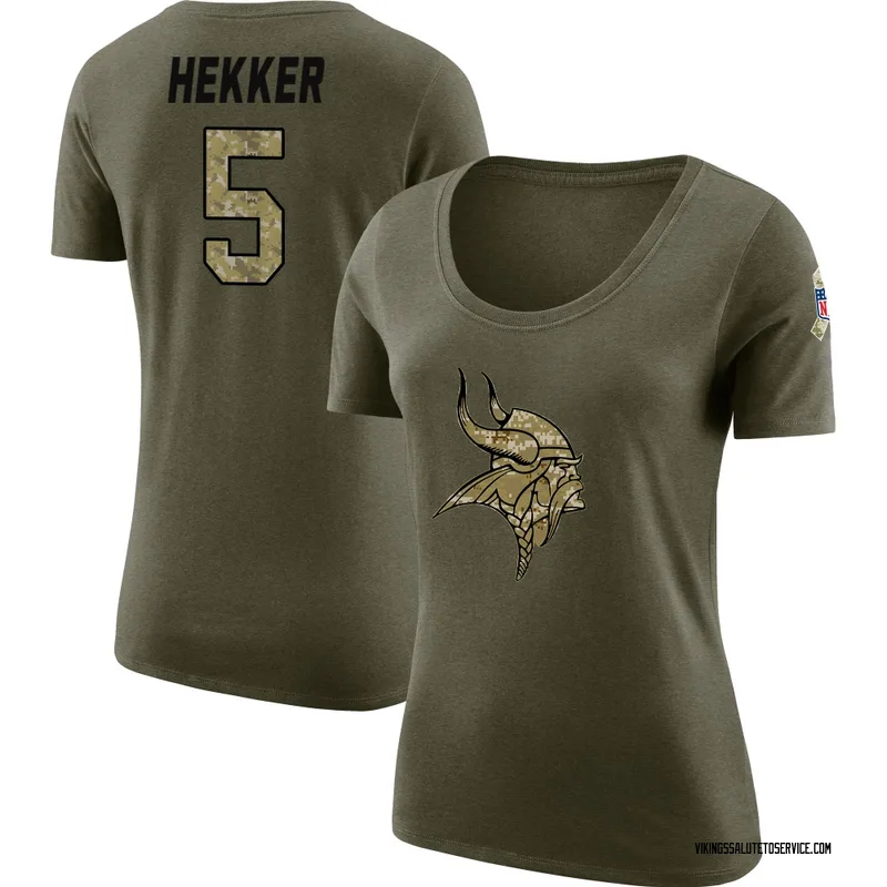 Women's Johnny Hekker Minnesota Vikings Legend Olive Salute to Service Scoop Neck T-Shirt