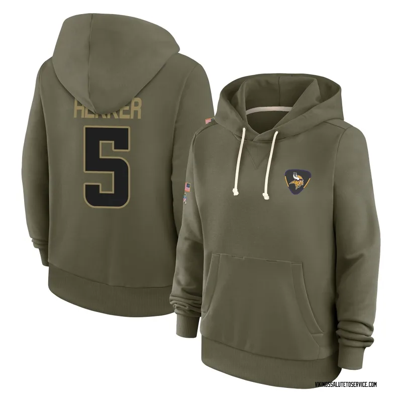 Women's Johnny Hekker Minnesota Vikings Olive 2025 Salute to Service Hoodie