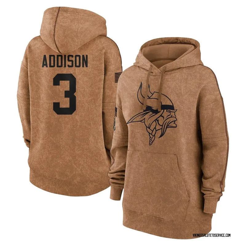 Women's Jordan Addison Minnesota Vikings Brown 2023 Salute To Service Pullover Hoodie