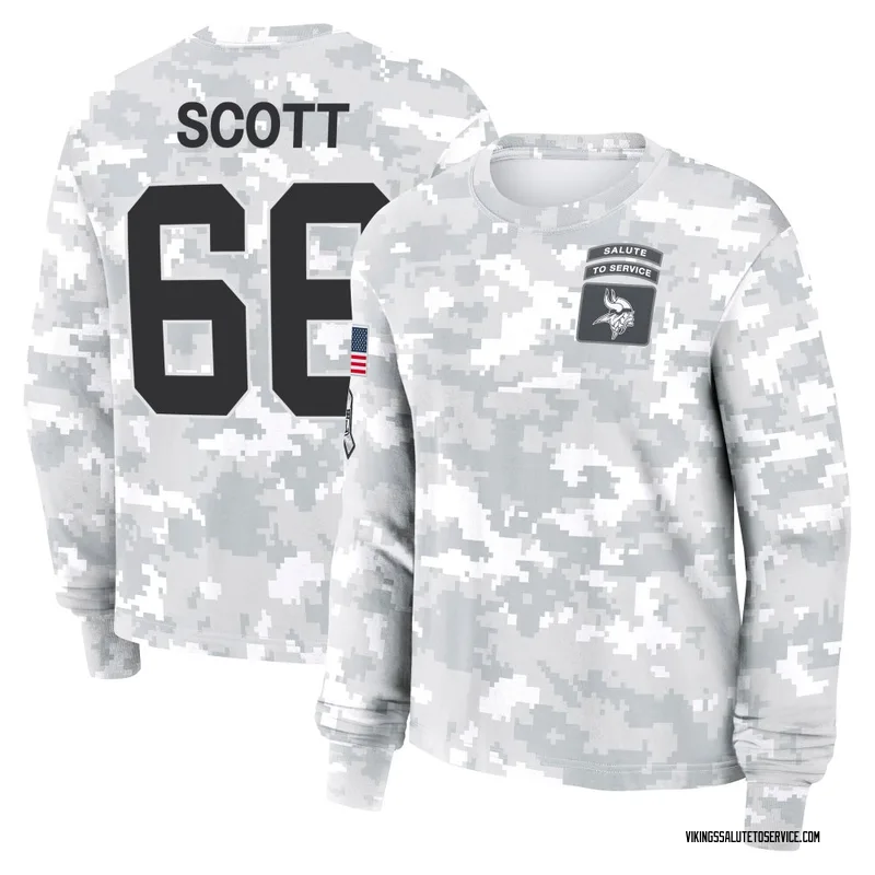 Women's Jordon Scott Minnesota Vikings Camo Arctic 2024 Salute to Service Long Sleeve T-Shirt