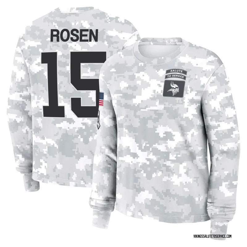 Women's Josh Rosen Minnesota Vikings Camo Arctic 2024 Salute to Service Long Sleeve T-Shirt