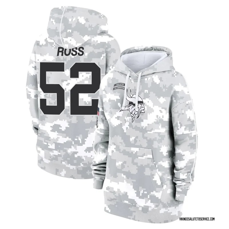 Women's Josh Ross Minnesota Vikings Camo Arctic 2024 Salute to Service Club Fleece Pullover Hoodie