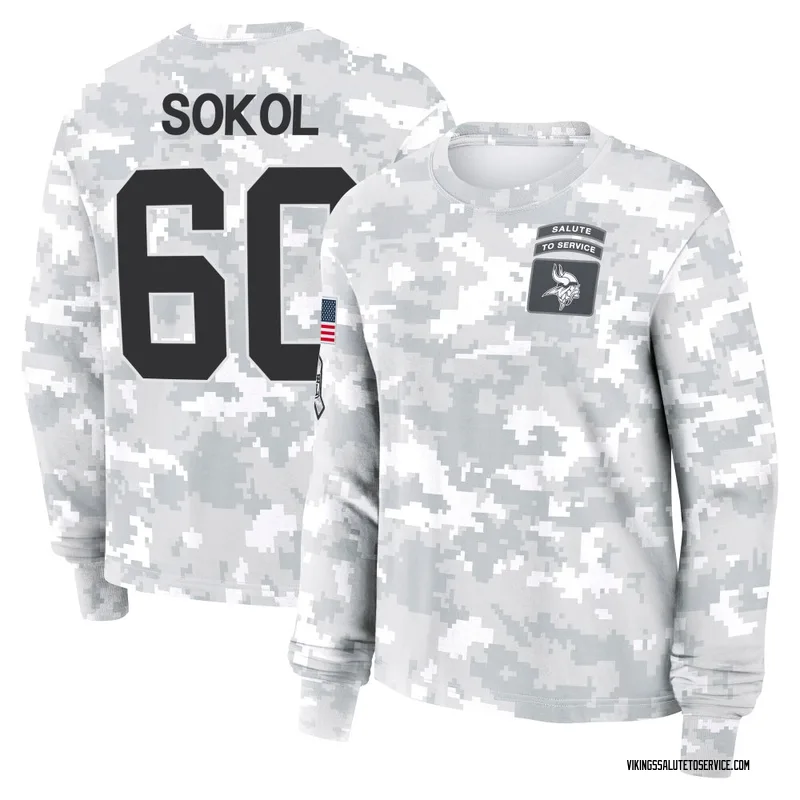 Women's Josh Sokol Minnesota Vikings Camo Arctic 2024 Salute to Service Long Sleeve T-Shirt