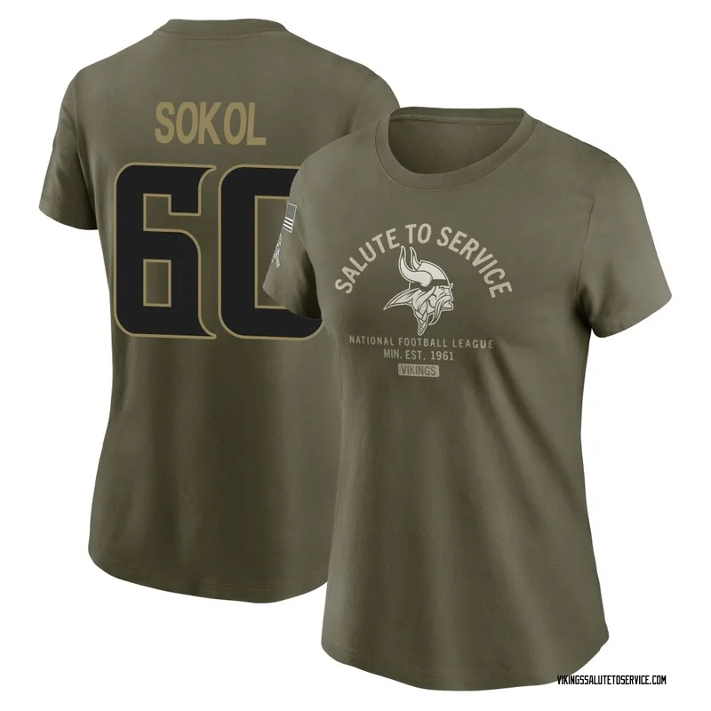 Women's Josh Sokol Minnesota Vikings Olive 2025 Salute to Service Sideline T-Shirt