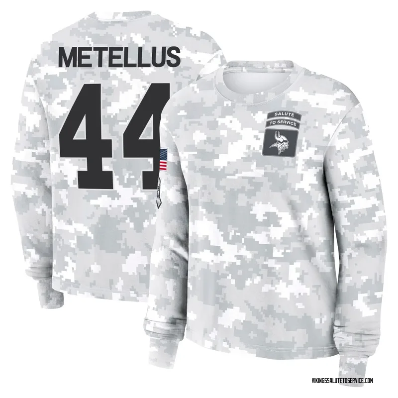 Women's Joshua Metellus Minnesota Vikings Camo Arctic 2024 Salute to Service Long Sleeve T-Shirt