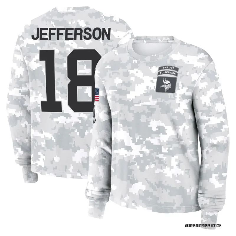 Women's Justin Jefferson Minnesota Vikings Camo Arctic 2024 Salute to Service Long Sleeve T-Shirt