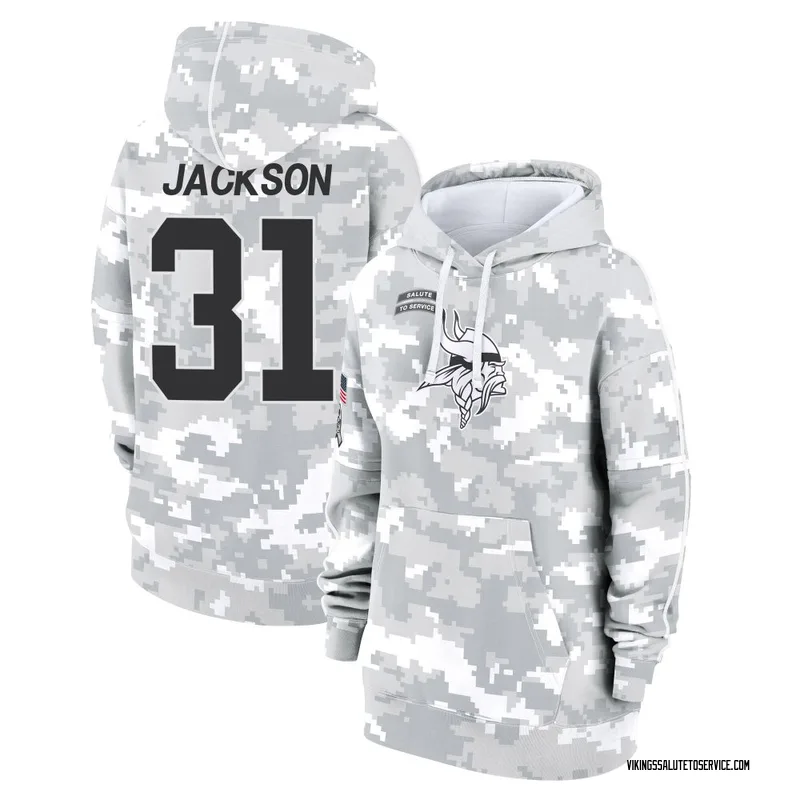 Women's Khyree Jackson Minnesota Vikings Camo Arctic 2024 Salute to Service Club Fleece Pullover Hoodie