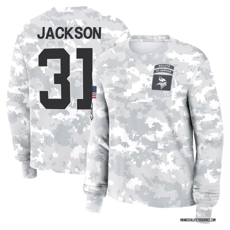 Women's Khyree Jackson Minnesota Vikings Camo Arctic 2024 Salute to Service Long Sleeve T-Shirt