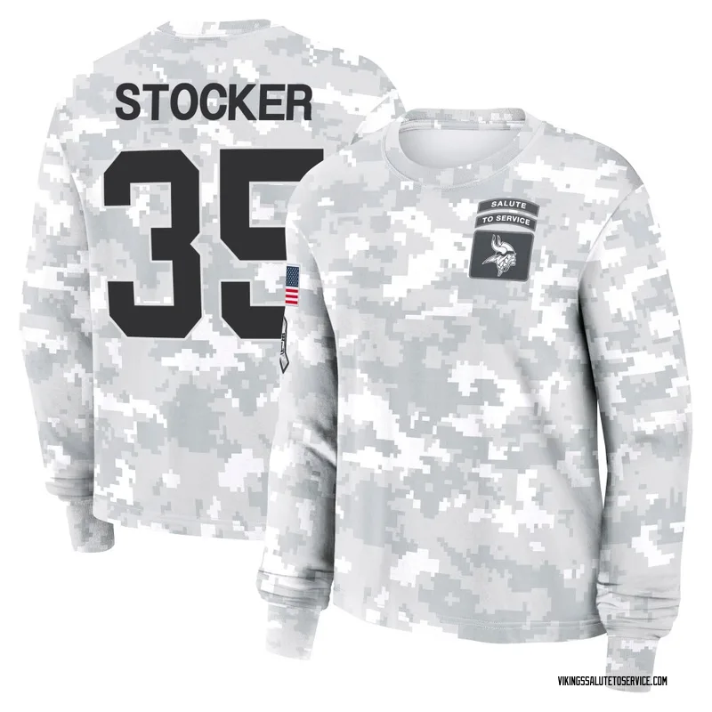 Women's Luke Stocker Minnesota Vikings Camo Arctic 2024 Salute to Service Long Sleeve T-Shirt