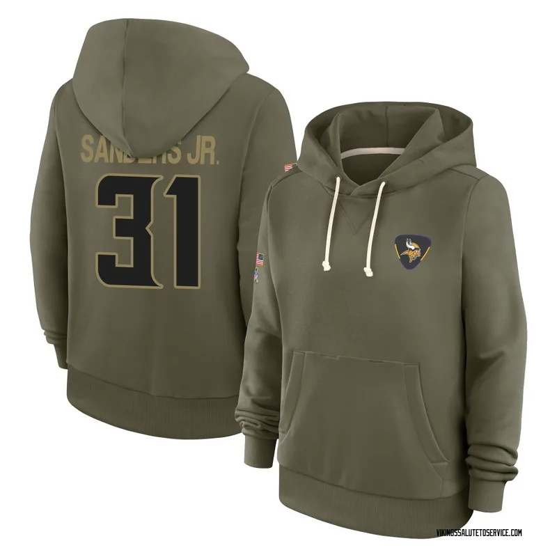 Women's Marcus Sanders Jr. Minnesota Vikings Olive 2025 Salute to Service Hoodie