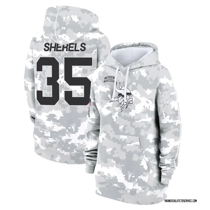 Women's Marcus Sherels Minnesota Vikings Camo Arctic 2024 Salute to Service Club Fleece Pullover Hoodie