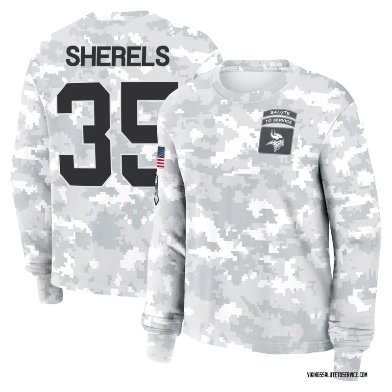 Women's Marcus Sherels Minnesota Vikings Camo Arctic 2024 Salute to Service Long Sleeve T-Shirt