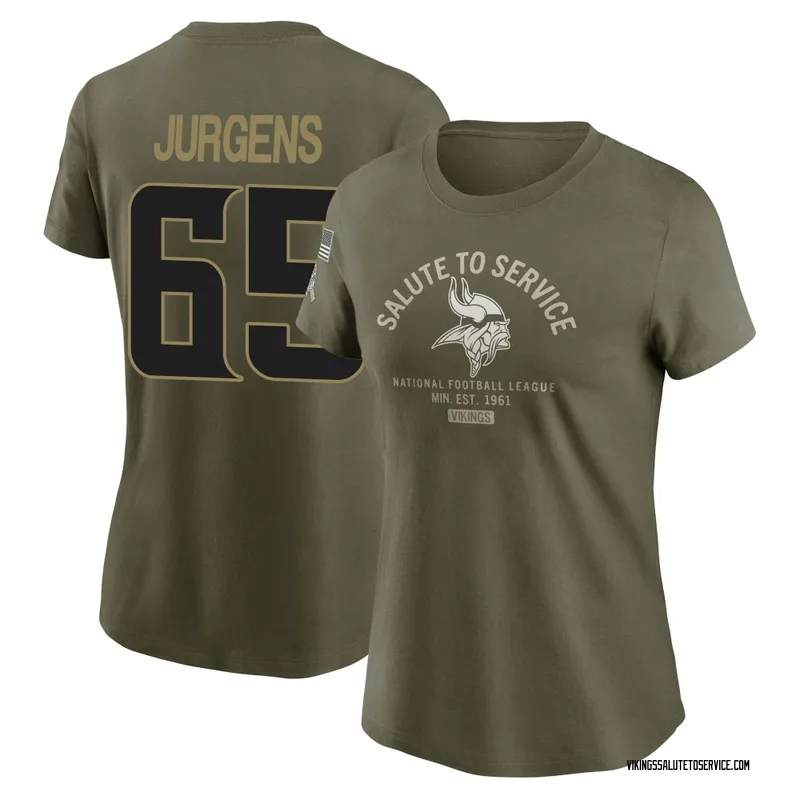 Women's Michael Jurgens Minnesota Vikings Olive 2025 Salute to Service Sideline T-Shirt
