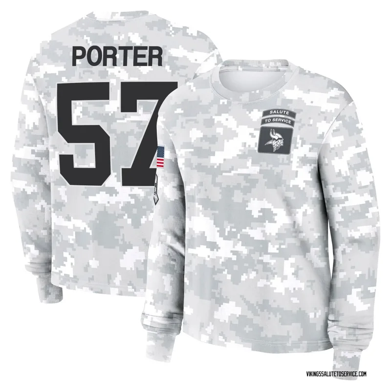 Women's Owen Porter Minnesota Vikings Camo Arctic 2024 Salute to Service Long Sleeve T-Shirt