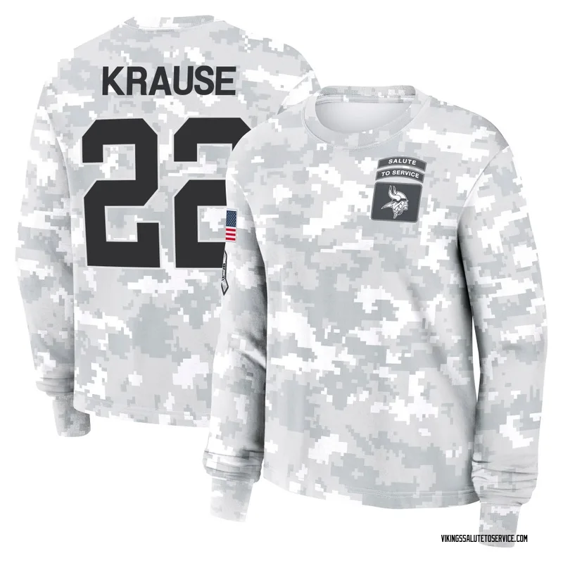 Women's Paul Krause Minnesota Vikings Camo Arctic 2024 Salute to Service Long Sleeve T-Shirt