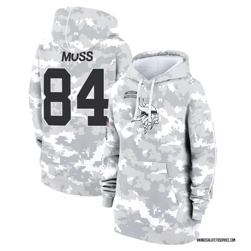 Women's Randy Moss Minnesota Vikings Camo Arctic 2024 Salute to Service Club Fleece Pullover Hoodie