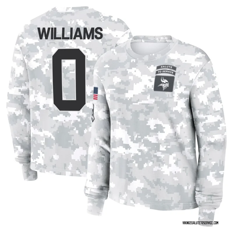 Women's Scooby Williams Minnesota Vikings Camo Arctic 2024 Salute to Service Long Sleeve T-Shirt