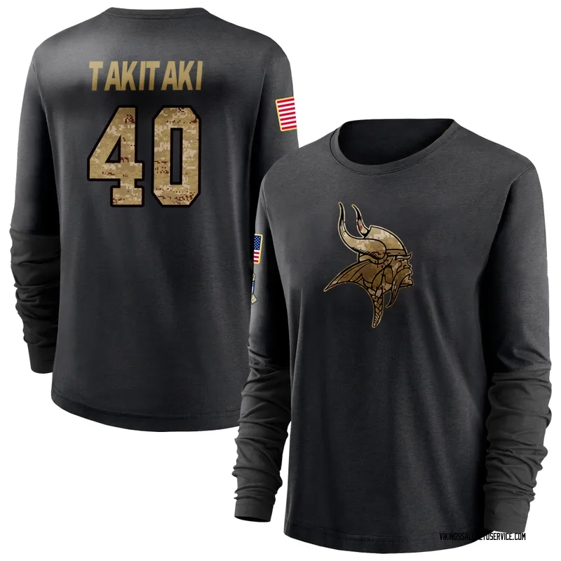 Women's Sione Takitaki Minnesota Vikings Black 2020 Salute To Service Sideline Performance Long Sleeve T-Shirt