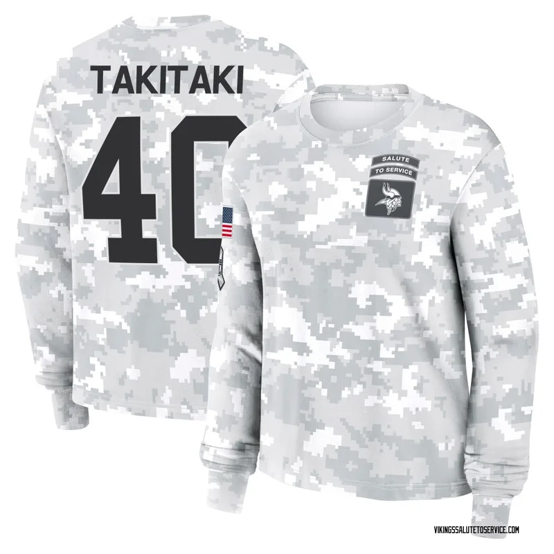 Women's Sione Takitaki Minnesota Vikings Camo Arctic 2024 Salute to Service Long Sleeve T-Shirt