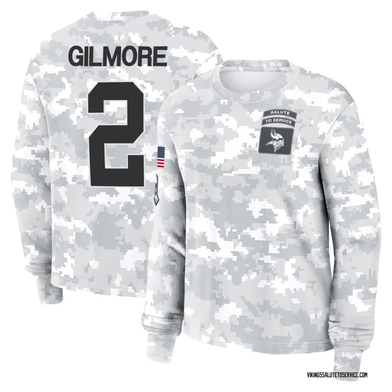 Women's Stephon Gilmore Minnesota Vikings Camo Arctic 2024 Salute to Service Long Sleeve T-Shirt