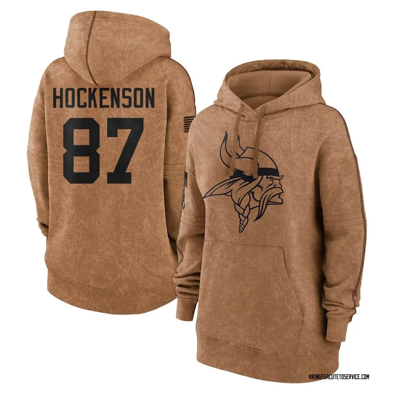 Women's T.J. Hockenson Minnesota Vikings Brown 2023 Salute To Service Pullover Hoodie