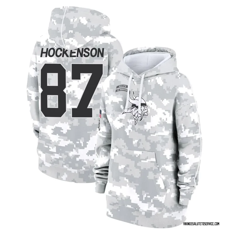 Women's T.J. Hockenson Minnesota Vikings Camo Arctic 2024 Salute to Service Club Fleece Pullover Hoodie