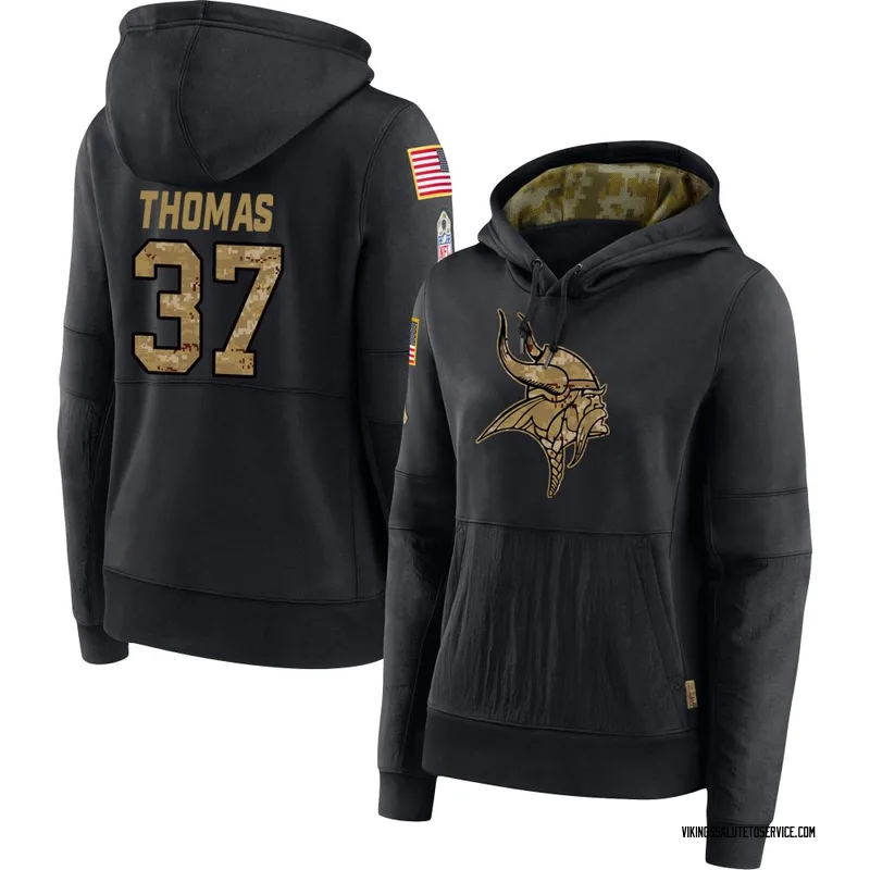 Women's Tavierre Thomas Minnesota Vikings Black 2020 Salute to Service Sideline Performance Pullover Hoodie