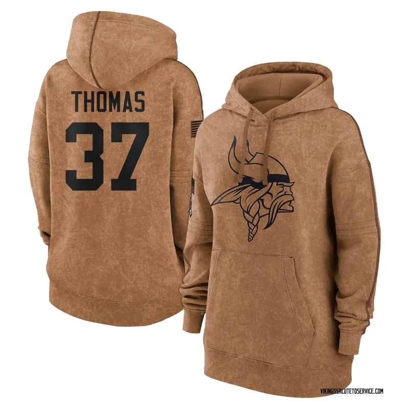 Women's Tavierre Thomas Minnesota Vikings Brown 2023 Salute To Service Pullover Hoodie