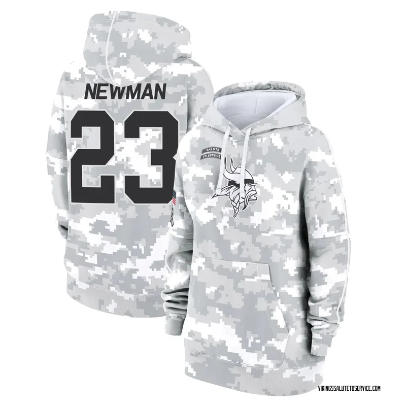 Women's Terence Newman Minnesota Vikings Camo Arctic 2024 Salute to Service Club Fleece Pullover Hoodie