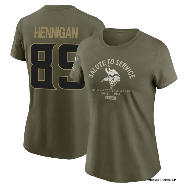 Women's Thomas Hennigan Minnesota Vikings Olive 2025 Salute to Service Sideline T-Shirt