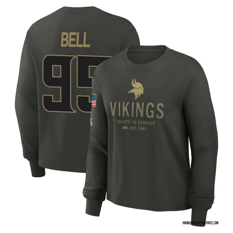 Women's Travis Bell Minnesota Vikings Green Dark/ 2025 Salute to Service Sideline Long Sleeve T-Shirt