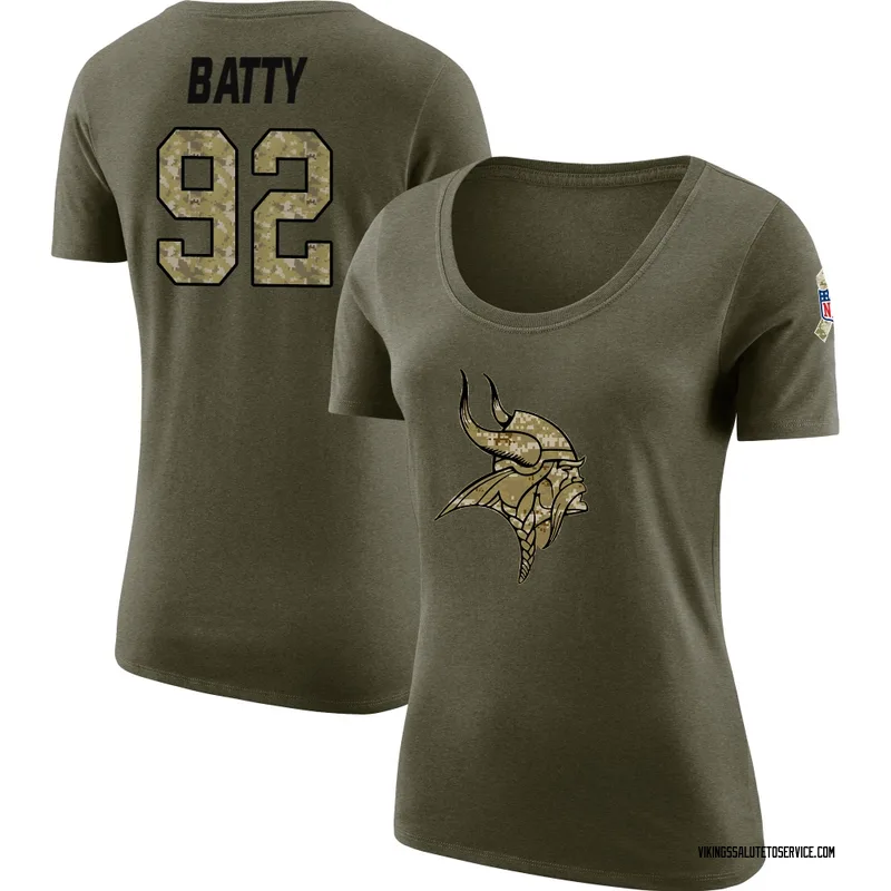 Women's Tyler Batty Minnesota Vikings Legend Olive Salute to Service Scoop Neck T-Shirt